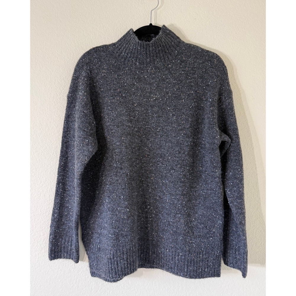 Well Worn Gray Speckled Mock Neck Sweater Wool Blend Side Slit Knit Top Size SM